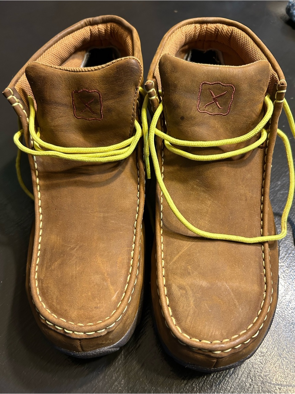 Twisted X Kids Brown Leather Moccasin-Style Boots with Yellow Laces